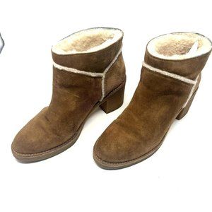 UGG Kasen 2  Shearling Trim Camel Brown Block Heel Ankle Bootie  Womens  US 8